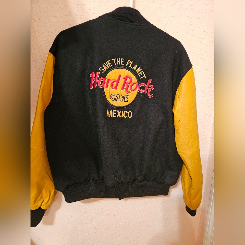 Rare Vintage Hard Rock Cafe Bomber Varsity Wool Leather Jacket Mexico
